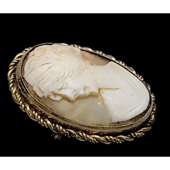 Rolyn 12kgf Carved Shell Cameo Brooch Pendant Signed R INC Vintage Estate - Picture 8 of 16